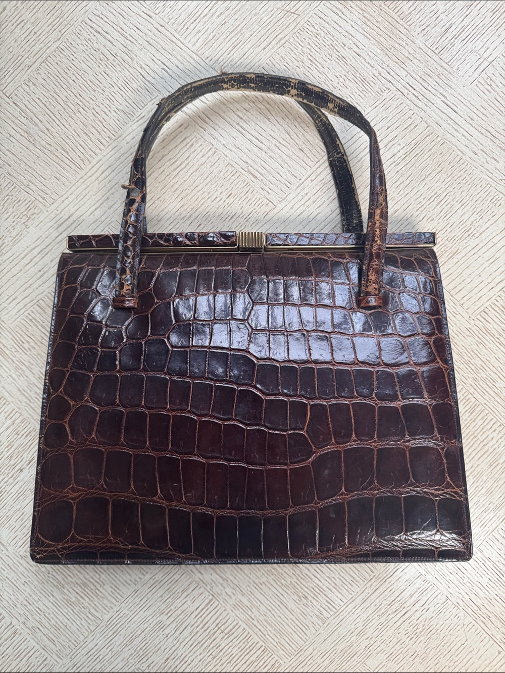 Deauville 1950s Vintage Croc-Embossed Handbag